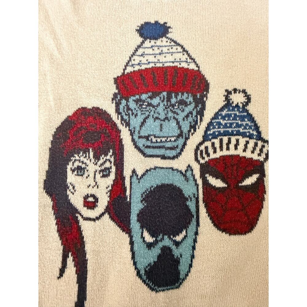Marvel Spider-Man Hulk Youth M Tan Knit Christmas Sweater - Picture 3 of 8